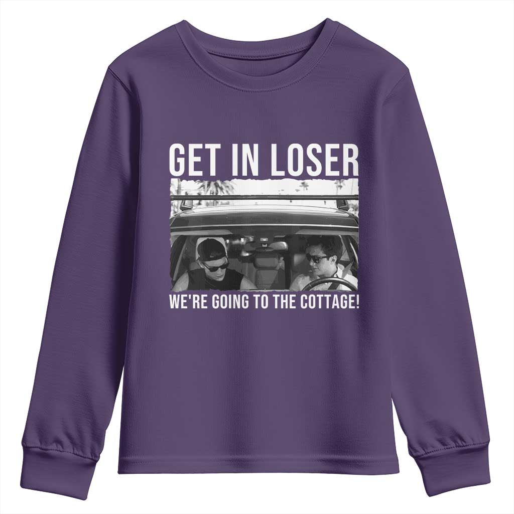 Get In Loser We're Going To The Cottage Youth Sweatshirt Funny Hockey Romance Road Trip Summer TS02 Purple Print Your Wear
