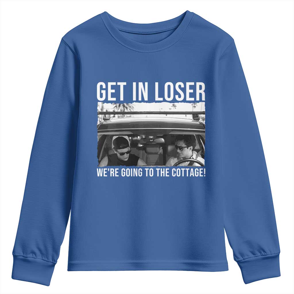 Get In Loser We're Going To The Cottage Youth Sweatshirt Funny Hockey Romance Road Trip Summer TS02 Royal Blue Print Your Wear