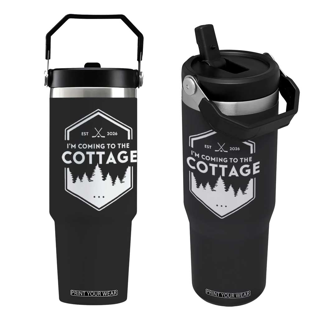 I'm Coming to the Cottage Flip Straw Tumbler Rustic Outdoor Retro Forest Hockey Romance TS02 One Size: 30 oz Black Print Your Wear