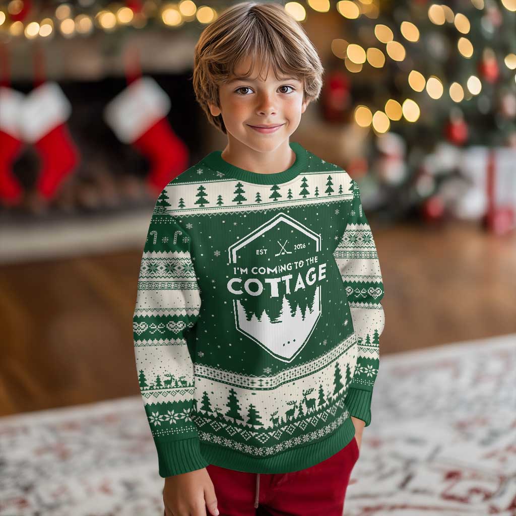 I'm Coming to the Cottage Ugly Christmas Sweater Rustic Outdoor Retro Forest Hockey Romance TS02 Forest Green Beige Print Your Wear