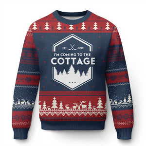 I'm Coming to the Cottage Ugly Christmas Sweater Rustic Outdoor Retro Forest Hockey Romance TS02 Navy Red Print Your Wear