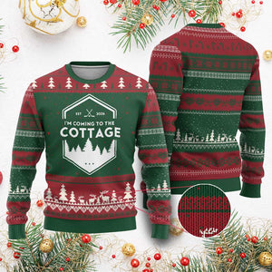I'm Coming to the Cottage Ugly Christmas Sweater Rustic Outdoor Retro Forest Hockey Romance TS02 Red Green Print Your Wear