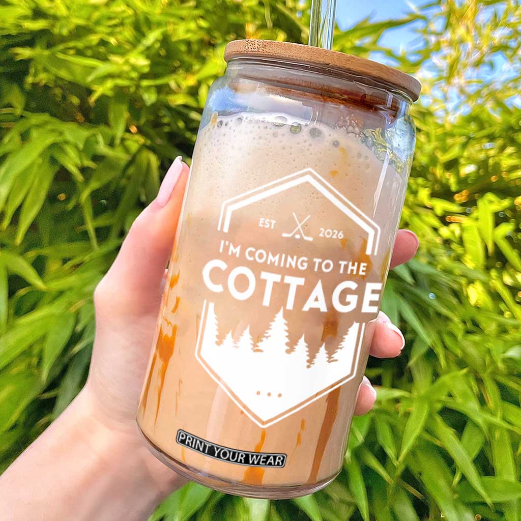 I'm Coming to the Cottage Glass Can Rustic Outdoor Retro Forest Hockey Romance TS02 Black Print Your Wear