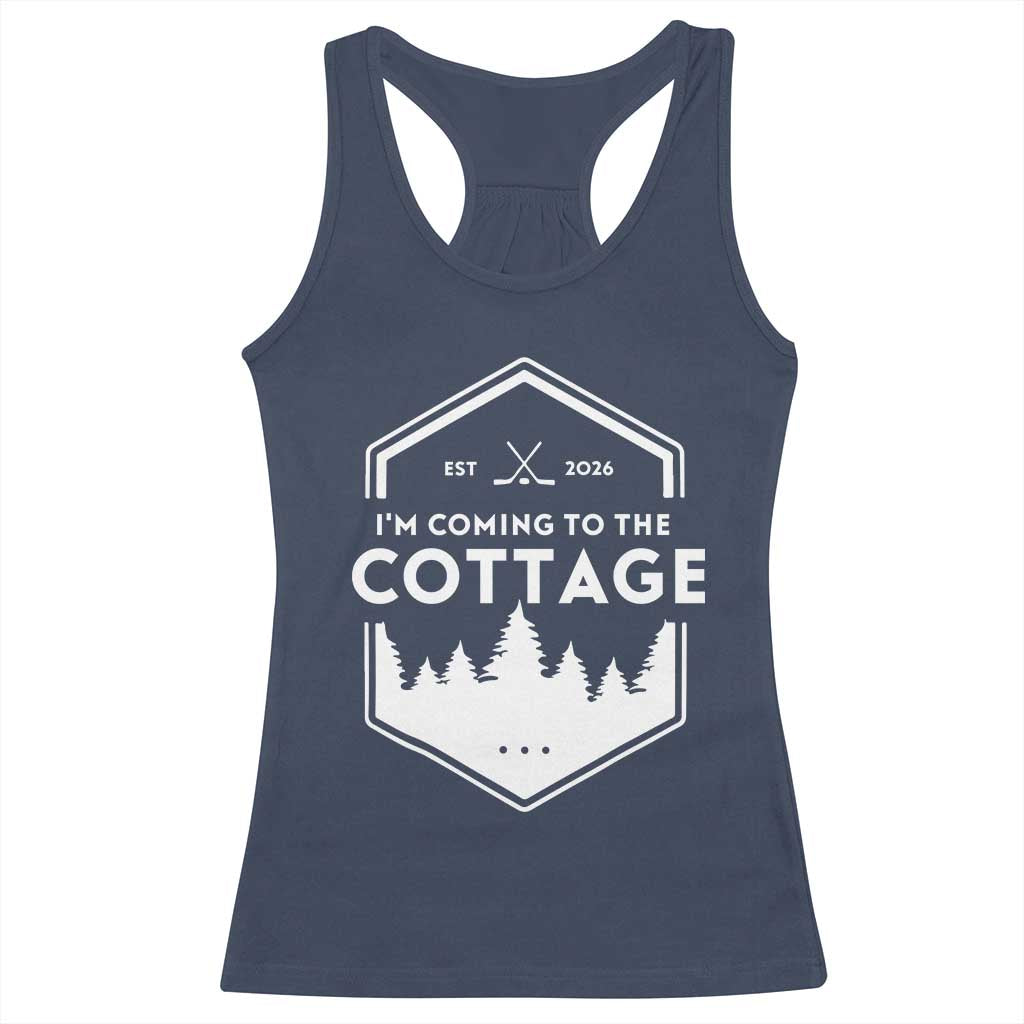 I'm Coming to the Cottage Racerback Tank Top - Rustic Outdoor Retro Forest Hockey Romance TS02 Navy Print Your Wear