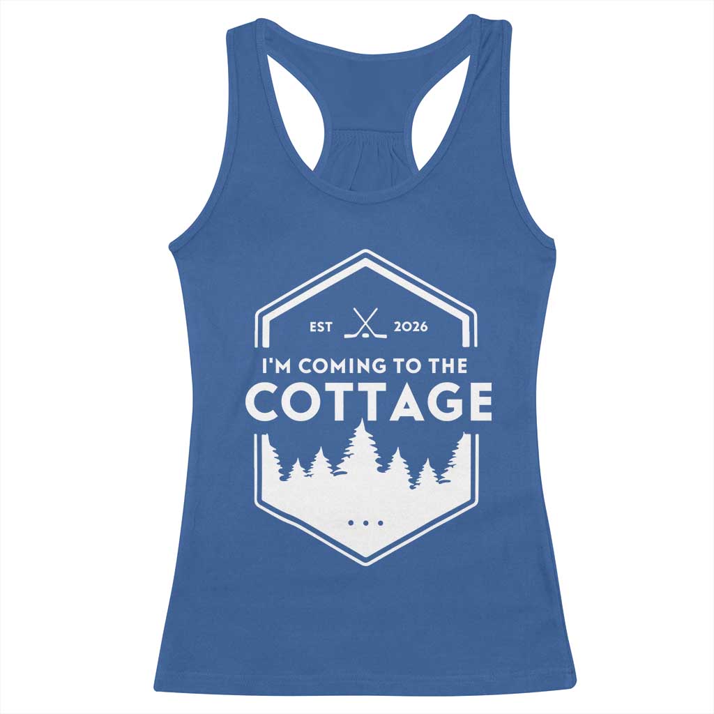 I'm Coming to the Cottage Racerback Tank Top - Rustic Outdoor Retro Forest Hockey Romance TS02 Royal Blue Print Your Wear