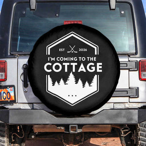I'm Coming to the Cottage Spare Tire Cover Rustic Outdoor Retro Forest Hockey Romance TS02 No hole Black Print Your Wear