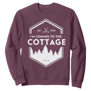 I'm Coming to the Cottage Sweatshirt Rustic Outdoor Retro Forest Hockey Romance TS02 Maroon Print Your Wear