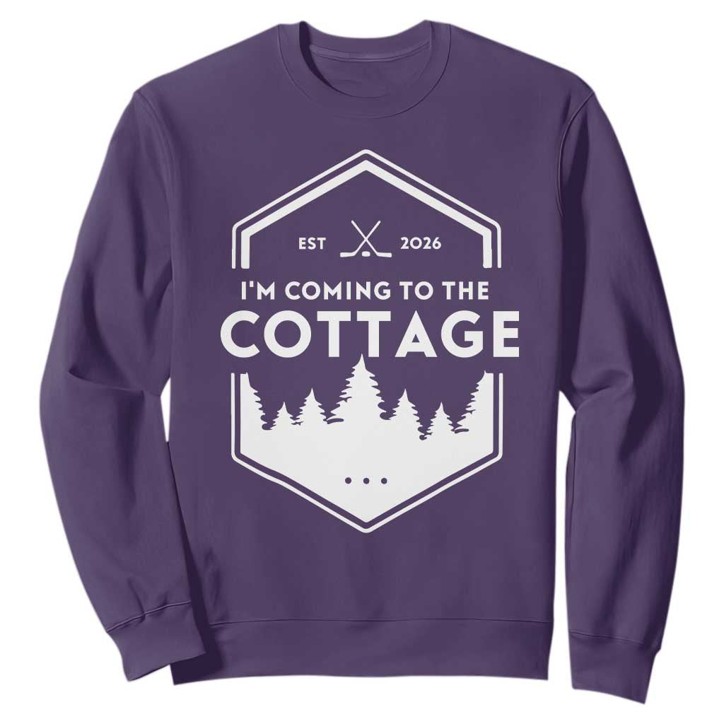 I'm Coming to the Cottage Sweatshirt Rustic Outdoor Retro Forest Hockey Romance TS02 Purple Print Your Wear