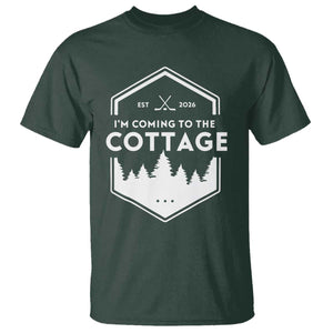 I'm Coming to the Cottage T Shirt - Rustic Outdoor Retro Forest Hockey Romance TS02 Dark Forest Green Print Your Wear