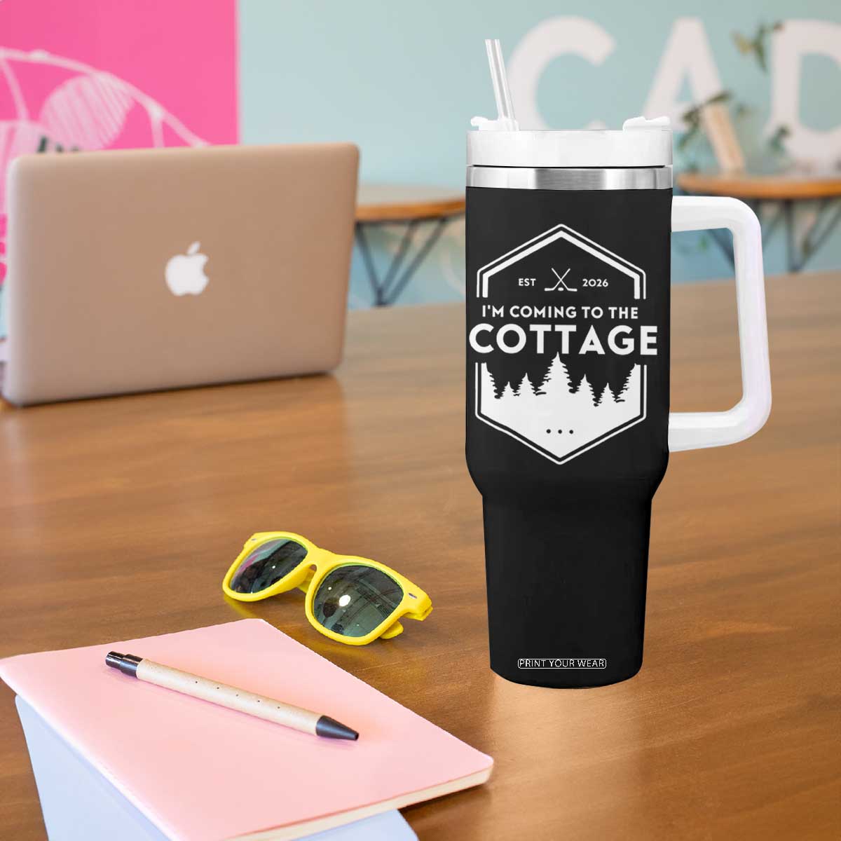 I'm Coming to the Cottage Tumbler With Handle Rustic Outdoor Retro Forest Hockey Romance TS02 Print Your Wear