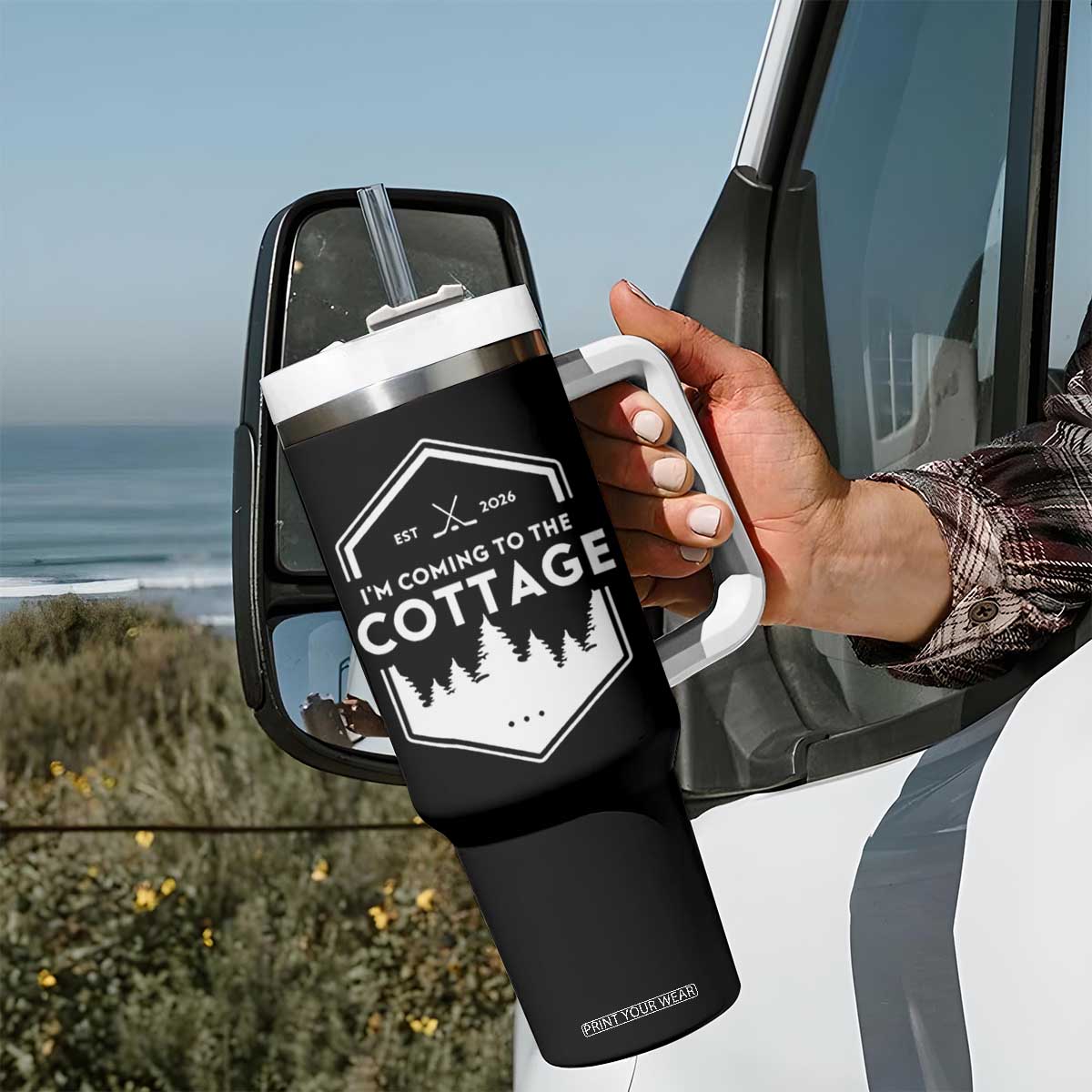 I'm Coming to the Cottage Tumbler With Handle Rustic Outdoor Retro Forest Hockey Romance TS02 Print Your Wear