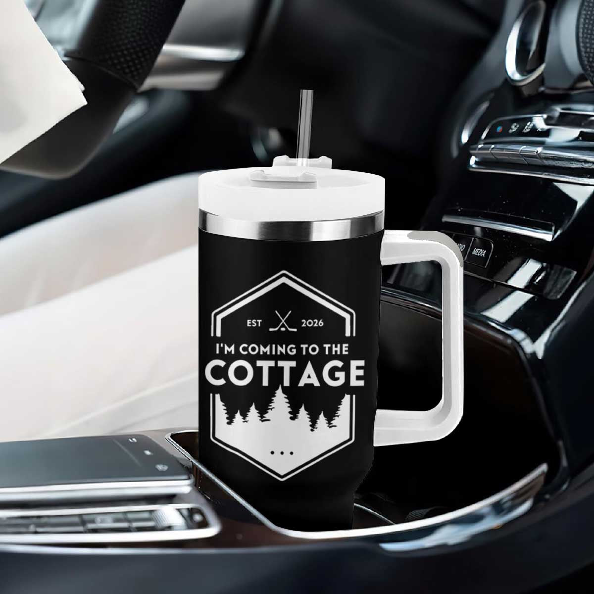 I'm Coming to the Cottage Tumbler With Handle Rustic Outdoor Retro Forest Hockey Romance TS02 Print Your Wear