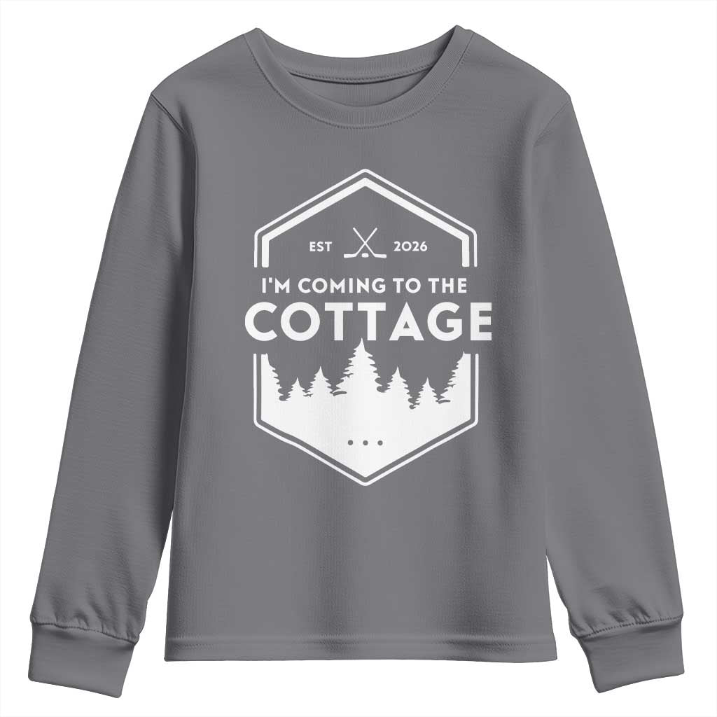I'm Coming to the Cottage Youth Sweatshirt Rustic Outdoor Retro Forest Hockey Romance TS02 Charcoal Print Your Wear