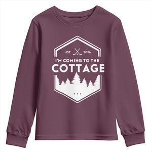 I'm Coming to the Cottage Youth Sweatshirt Rustic Outdoor Retro Forest Hockey Romance TS02 Maroon Print Your Wear
