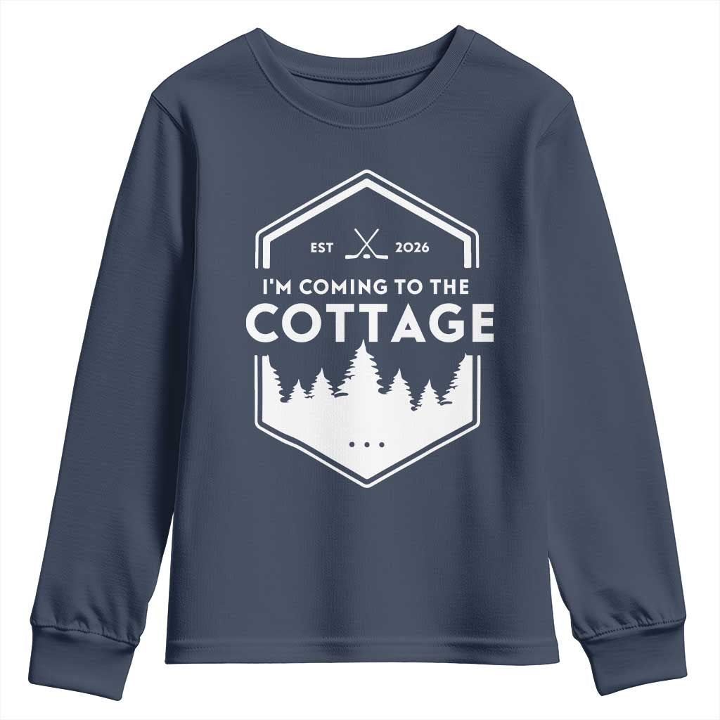 I'm Coming to the Cottage Youth Sweatshirt Rustic Outdoor Retro Forest Hockey Romance TS02 Navy Print Your Wear