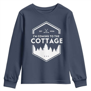 I'm Coming to the Cottage Youth Sweatshirt Rustic Outdoor Retro Forest Hockey Romance TS02 Navy Print Your Wear