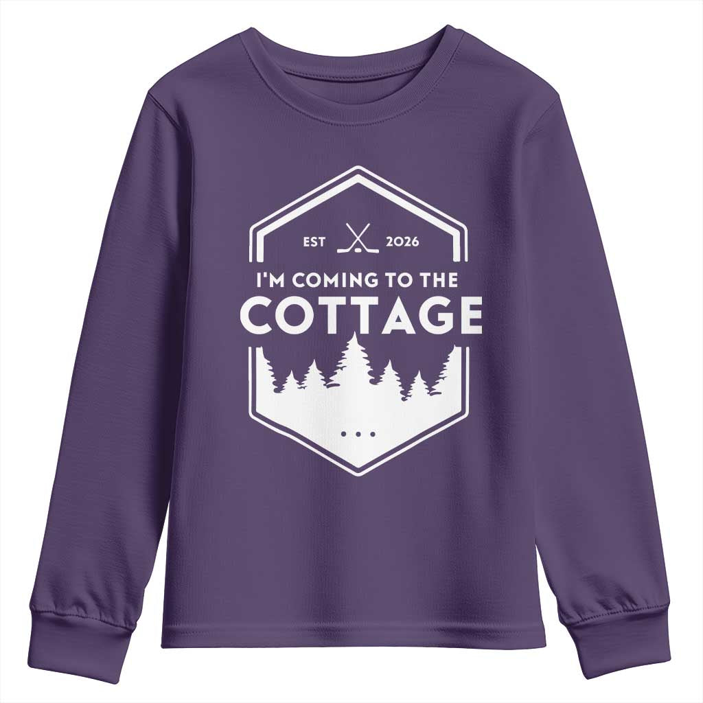 I'm Coming to the Cottage Youth Sweatshirt Rustic Outdoor Retro Forest Hockey Romance TS02 Purple Print Your Wear