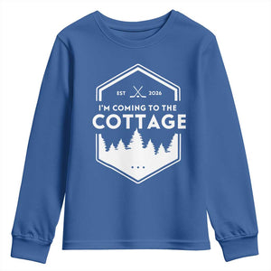 I'm Coming to the Cottage Youth Sweatshirt Rustic Outdoor Retro Forest Hockey Romance TS02 Royal Blue Print Your Wear