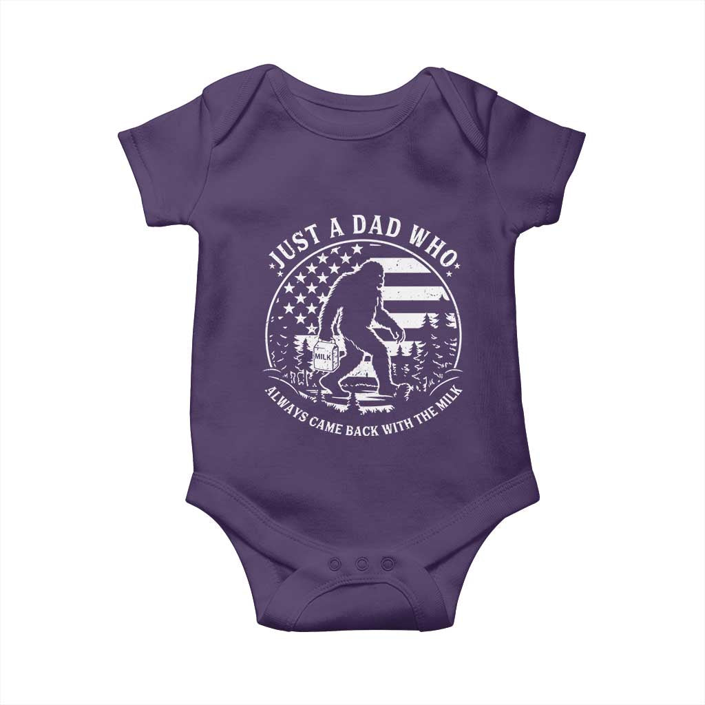 Just a Dad Who Came Back with the Milk Baby Onesie Funny Bigfoot Father's Day Sasquatch TS02 Purple Print Your Wear