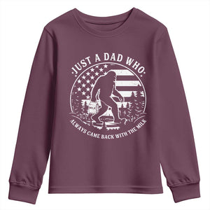 Just a Dad Who Came Back with the Milk Youth Sweatshirt Funny Bigfoot Father's Day Sasquatch TS02 Maroon Print Your Wear