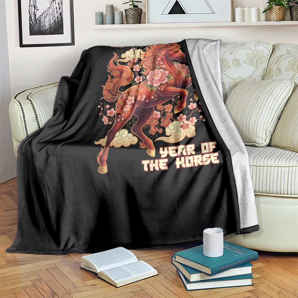 Year of the Horse Chinese New Year Throw Blanket Floral Zodiac Horse Lunar Festival TS02 Print Your Wear