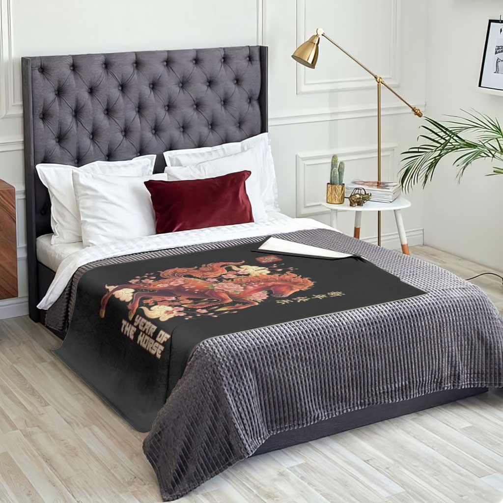 Year of the Horse Chinese New Year Throw Blanket Floral Zodiac Horse Lunar Festival TS02 Print Your Wear