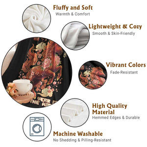 Year of the Horse Chinese New Year Throw Blanket Floral Zodiac Horse Lunar Festival TS02 Print Your Wear