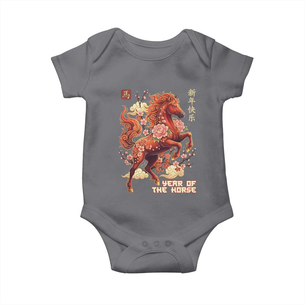 Year of the Horse Chinese New Year Baby Onesie Floral Zodiac Horse Lunar Festival TS02 Charcoal Print Your Wear