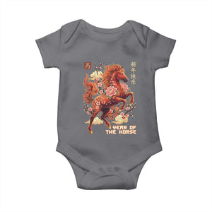 Year of the Horse Chinese New Year Baby Onesie Floral Zodiac Horse Lunar Festival TS02 Charcoal Print Your Wear