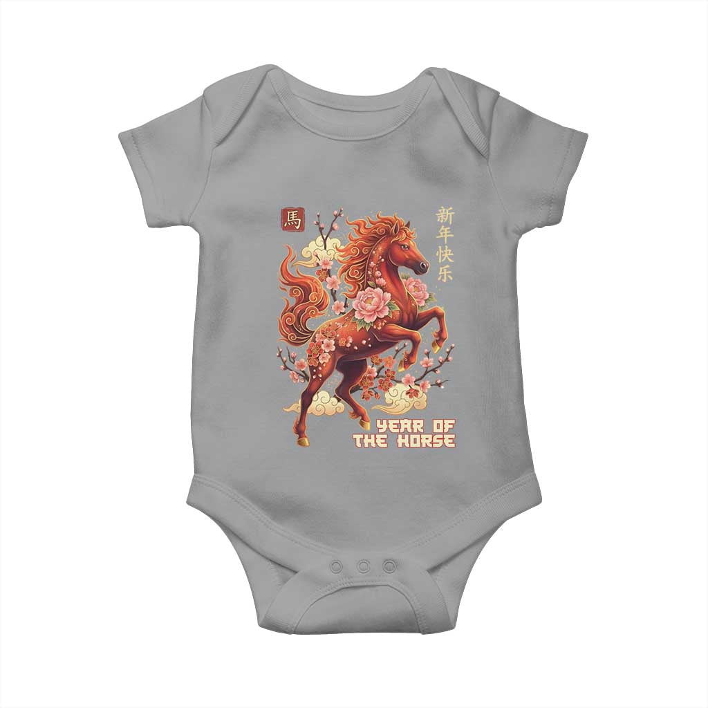 Year of the Horse Chinese New Year Baby Onesie Floral Zodiac Horse Lunar Festival TS02 Sport Gray Print Your Wear