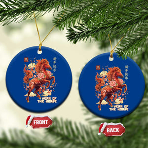 Year of the Horse Chinese New Year Ceramic Ornament Floral Zodiac Horse Lunar Festival TS02 1pc Blue Print Your Wear