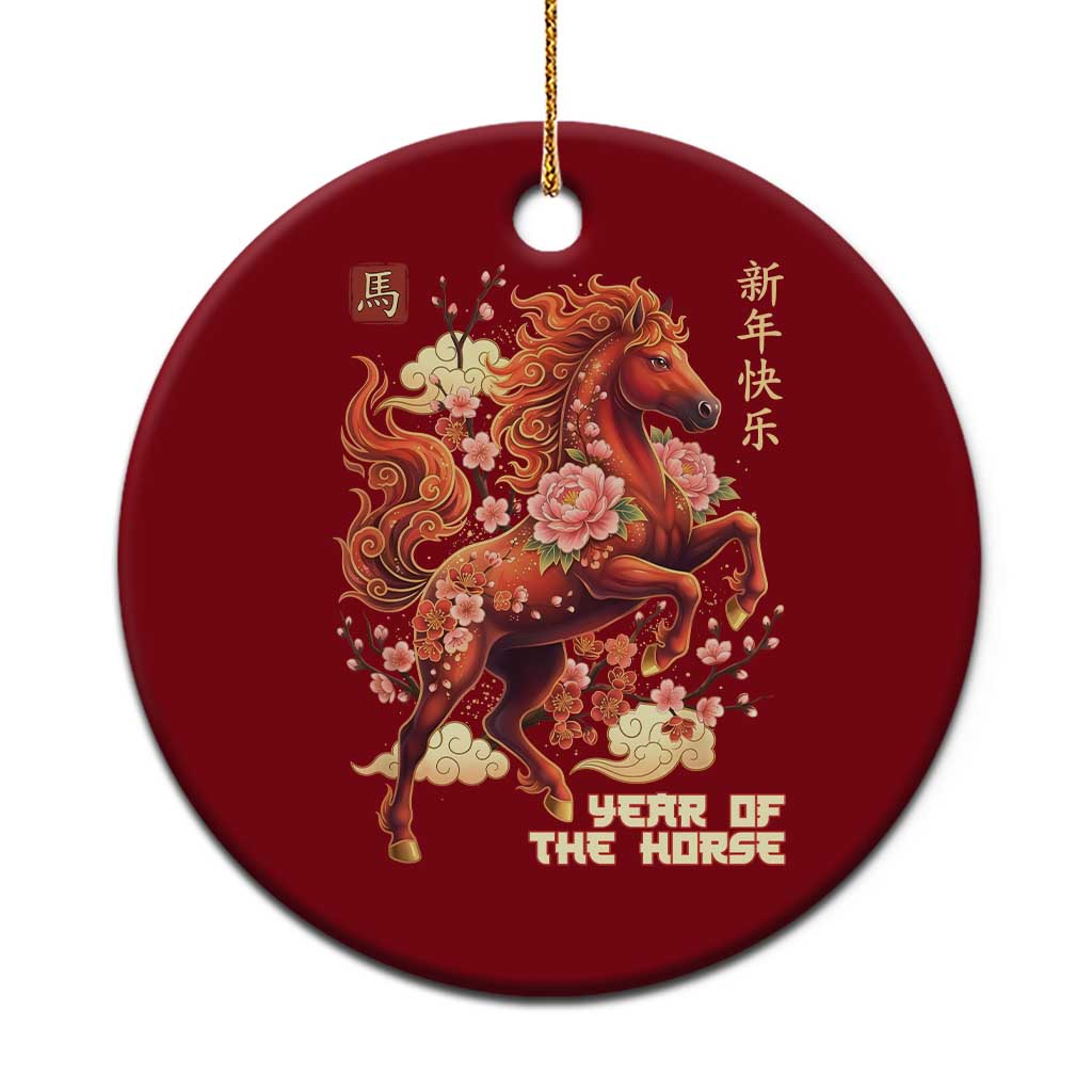 Year of the Horse Chinese New Year Ceramic Ornament Floral Zodiac Horse Lunar Festival TS02 1pc Red Print Your Wear