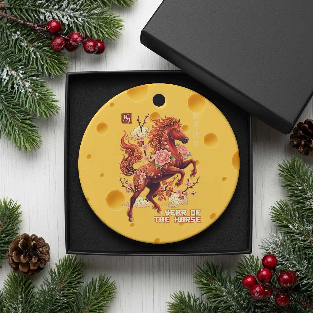 Year of the Horse Chinese New Year Ceramic Ornament Floral Zodiac Horse Lunar Festival TS02 1pc Yellow Cheese Print Your Wear