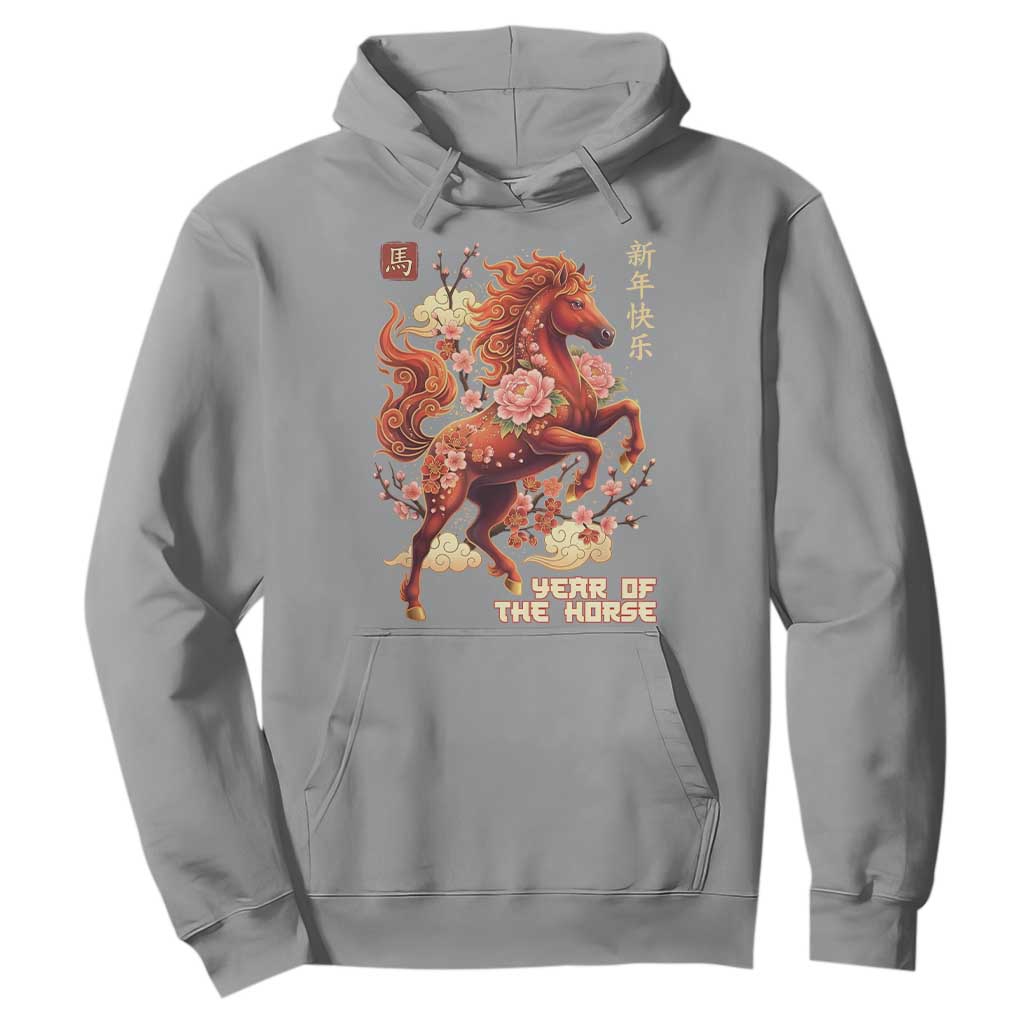 Year of the Horse Chinese New Year Hoodie Floral Zodiac Horse Lunar Festival TS02 Sport Gray Print Your Wear