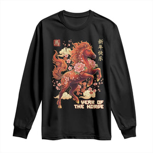 Year of the Horse Chinese New Year Long Sleeve Shirt Floral Zodiac Horse Lunar Festival TS02 Black Print Your Wear