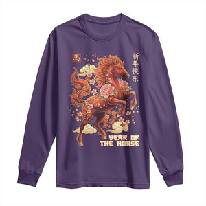 Year of the Horse Chinese New Year Long Sleeve Shirt Floral Zodiac Horse Lunar Festival TS02 Purple Print Your Wear