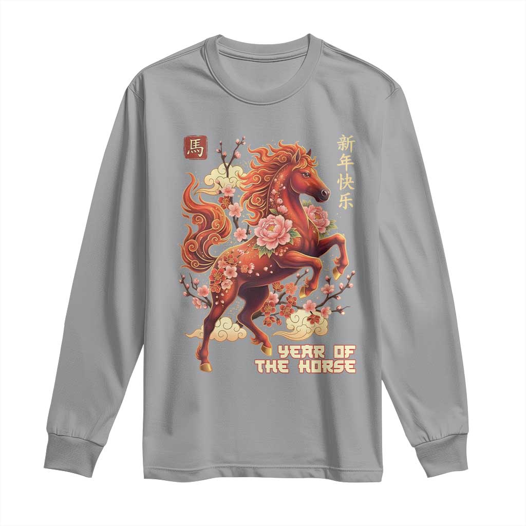 Year of the Horse Chinese New Year Long Sleeve Shirt Floral Zodiac Horse Lunar Festival TS02 Sport Gray Print Your Wear
