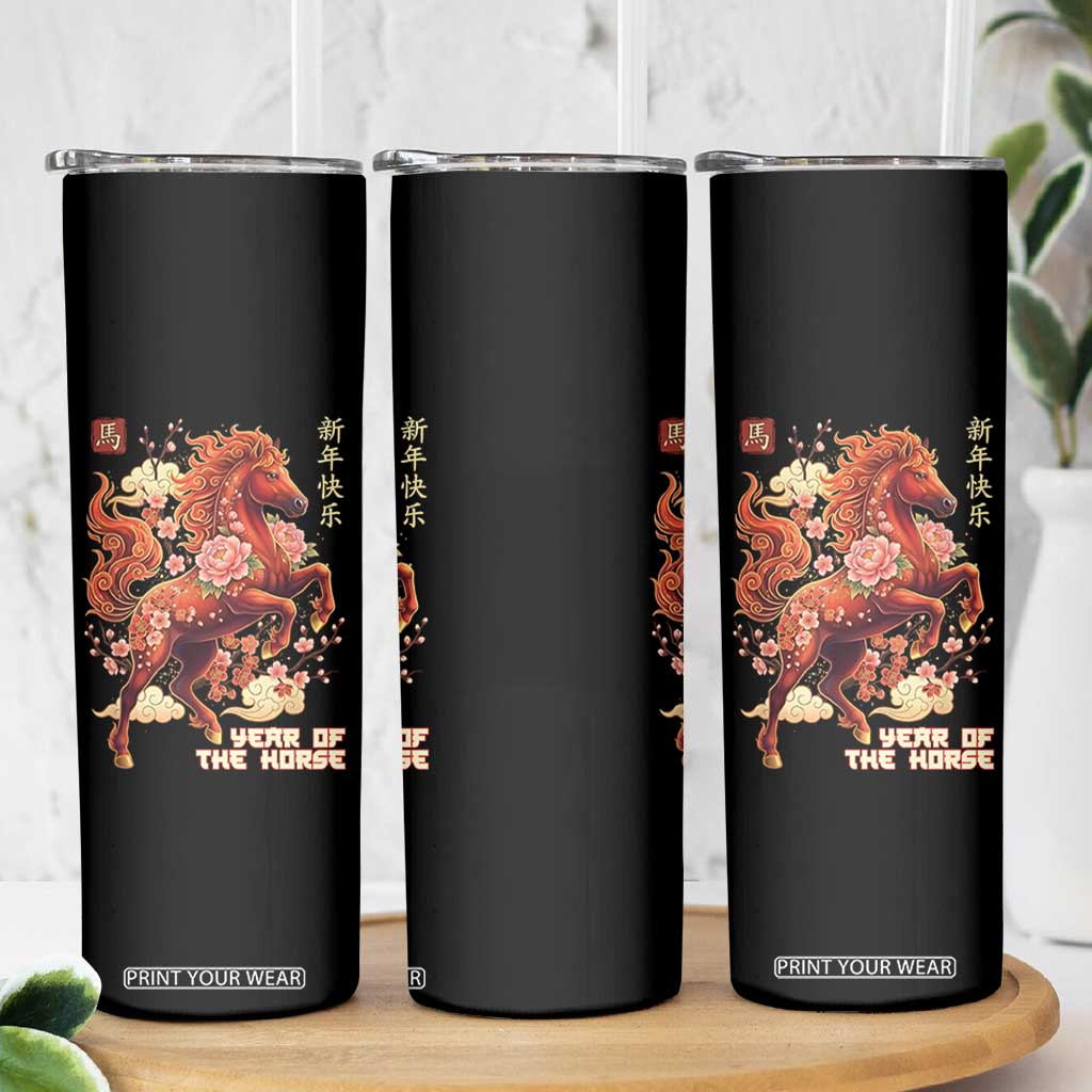 Year of the Horse Chinese New Year Skinny Tumbler Floral Zodiac Horse Lunar Festival TS02 Print Your Wear