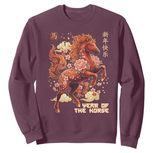 Year of the Horse Chinese New Year Sweatshirt Floral Zodiac Horse Lunar Festival TS02 Maroon Print Your Wear