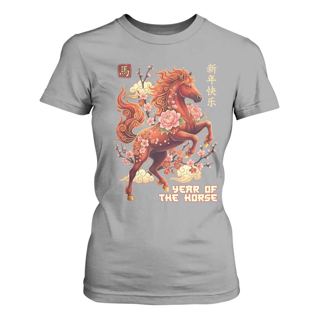 Year of the Horse Chinese New Year T Shirt For Women Floral Zodiac Horse Lunar Festival TS02 Sport Gray Print Your Wear
