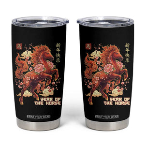 Year of the Horse Chinese New Year Tumbler Cup Floral Zodiac Horse Lunar Festival TS02 Black Print Your Wear