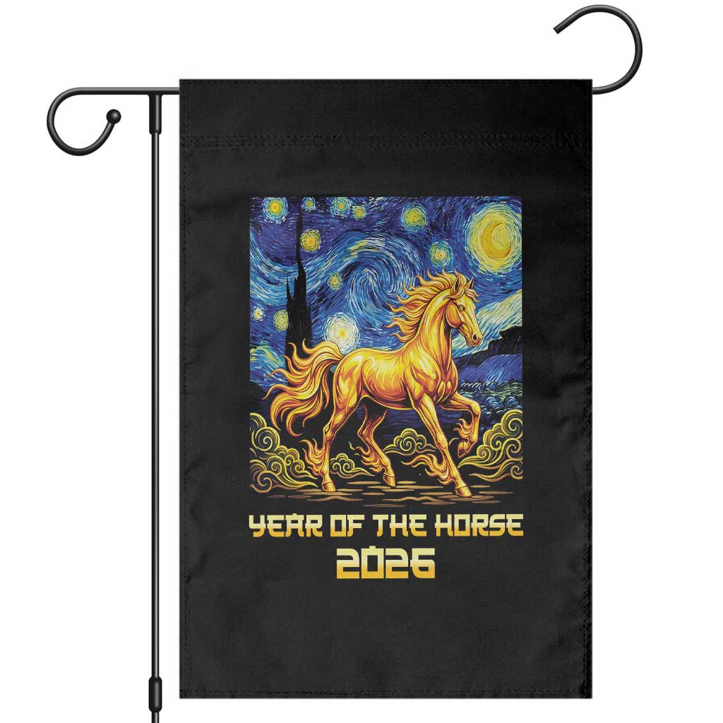Year of the Horse Starry Night Inspired Graphic Garden Flag Golden Horse Chinese Zodiac Art TS02 Black Print Your Wear