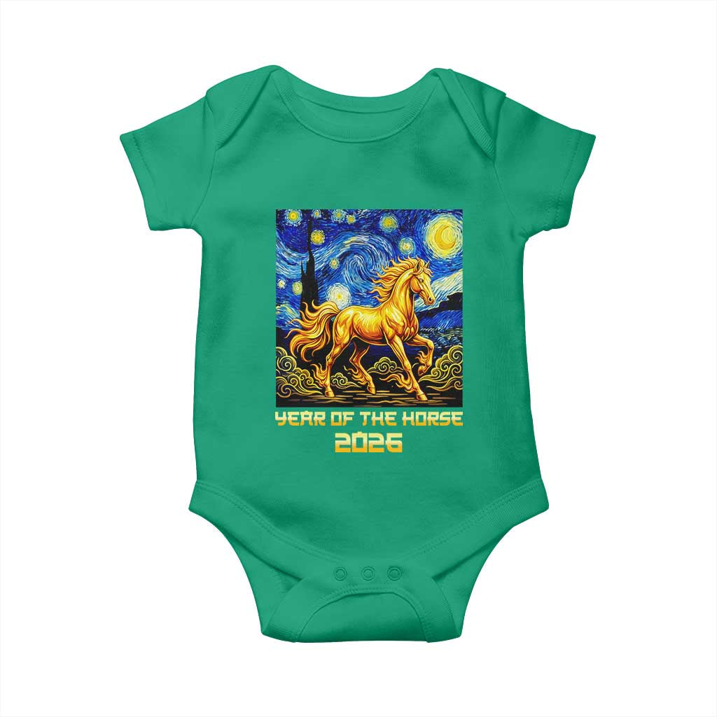 Year of the Horse Starry Night Inspired Graphic Baby Onesie Golden Horse Chinese Zodiac Art TS02 Irish Green Print Your Wear