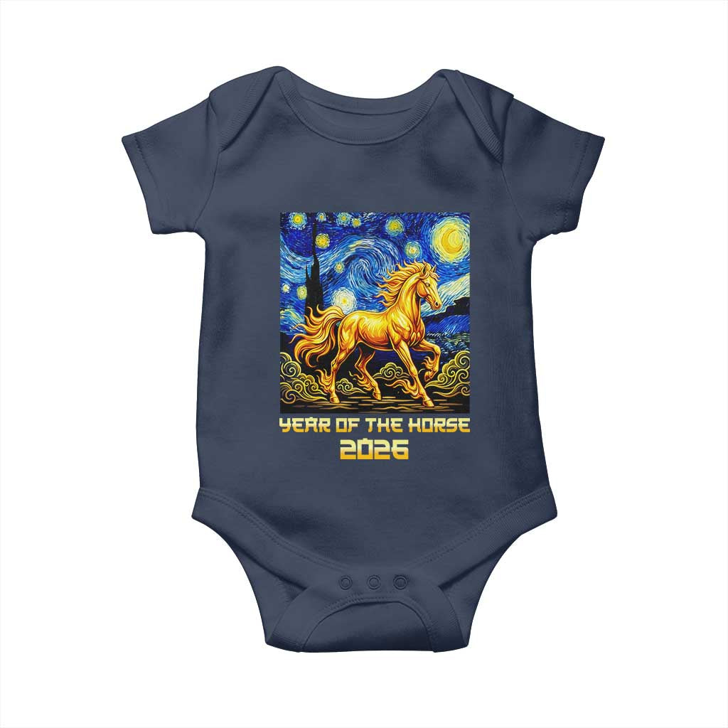 Year of the Horse Starry Night Inspired Graphic Baby Onesie Golden Horse Chinese Zodiac Art TS02 Navy Print Your Wear