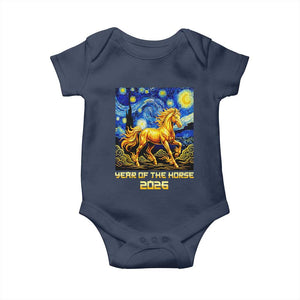 Year of the Horse Starry Night Inspired Graphic Baby Onesie Golden Horse Chinese Zodiac Art TS02 Navy Print Your Wear