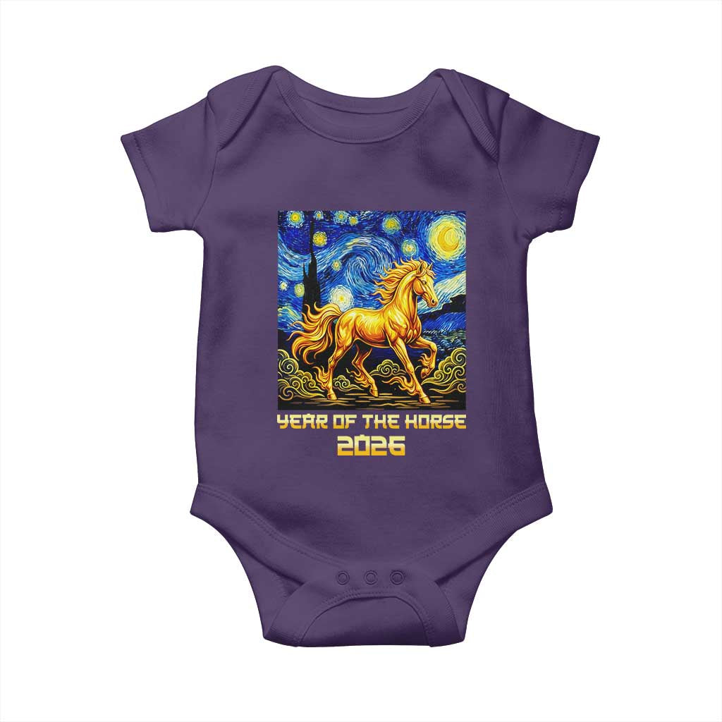 Year of the Horse Starry Night Inspired Graphic Baby Onesie Golden Horse Chinese Zodiac Art TS02 Purple Print Your Wear
