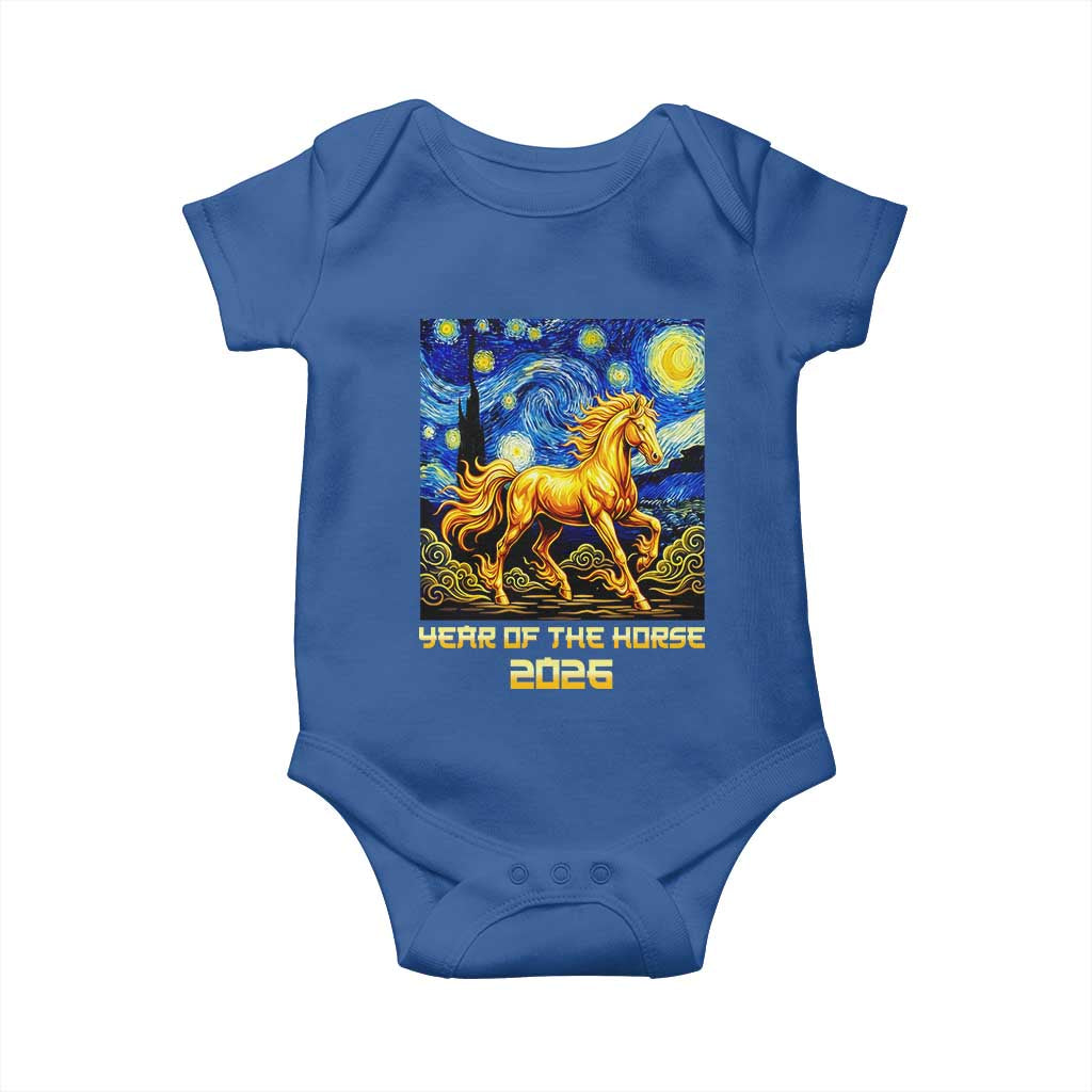 Year of the Horse Starry Night Inspired Graphic Baby Onesie Golden Horse Chinese Zodiac Art TS02 Royal Blue Print Your Wear