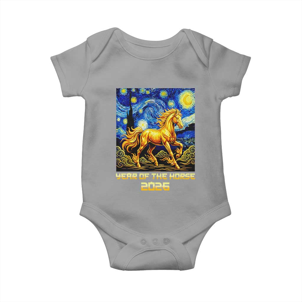 Year of the Horse Starry Night Inspired Graphic Baby Onesie Golden Horse Chinese Zodiac Art TS02 Sport Gray Print Your Wear