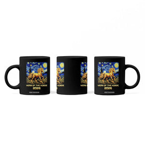 Year of the Horse Starry Night Inspired Graphic Coffee Mug Golden Horse Chinese Zodiac Art TS02 Print Your Wear