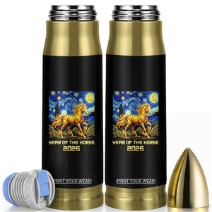 Year of the Horse Starry Night Inspired Graphic Bullet Tumbler Golden Horse Chinese Zodiac Art TS02 Black Print Your Wear